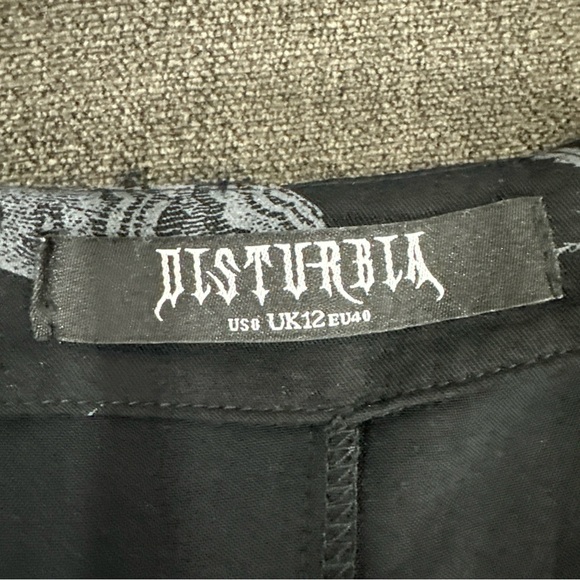 DISTURBIA Parasite Playsuit Black V-Neck Romper Bugs Print Goth w/ Tie (Size 8) - Picture 11 of 13